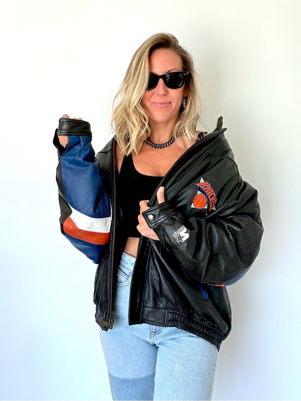 KNICKS Vintage 90’s Leather Zip Up Starter Jacket L 2026 NBA Basketball Champs
